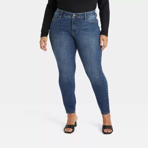 NWT Ava & Viv Mid-Rise Skinny Jeans Dark Blue Denim Comfort Waist 26